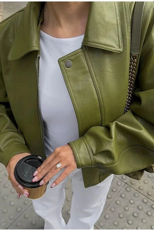 Vintage Green Faux Leather Jacket - Image 4