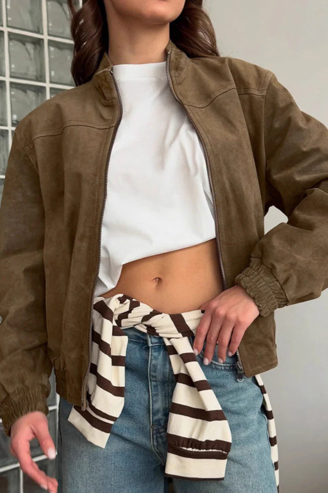 Vintage Khaki Suede Jacket - Image 4