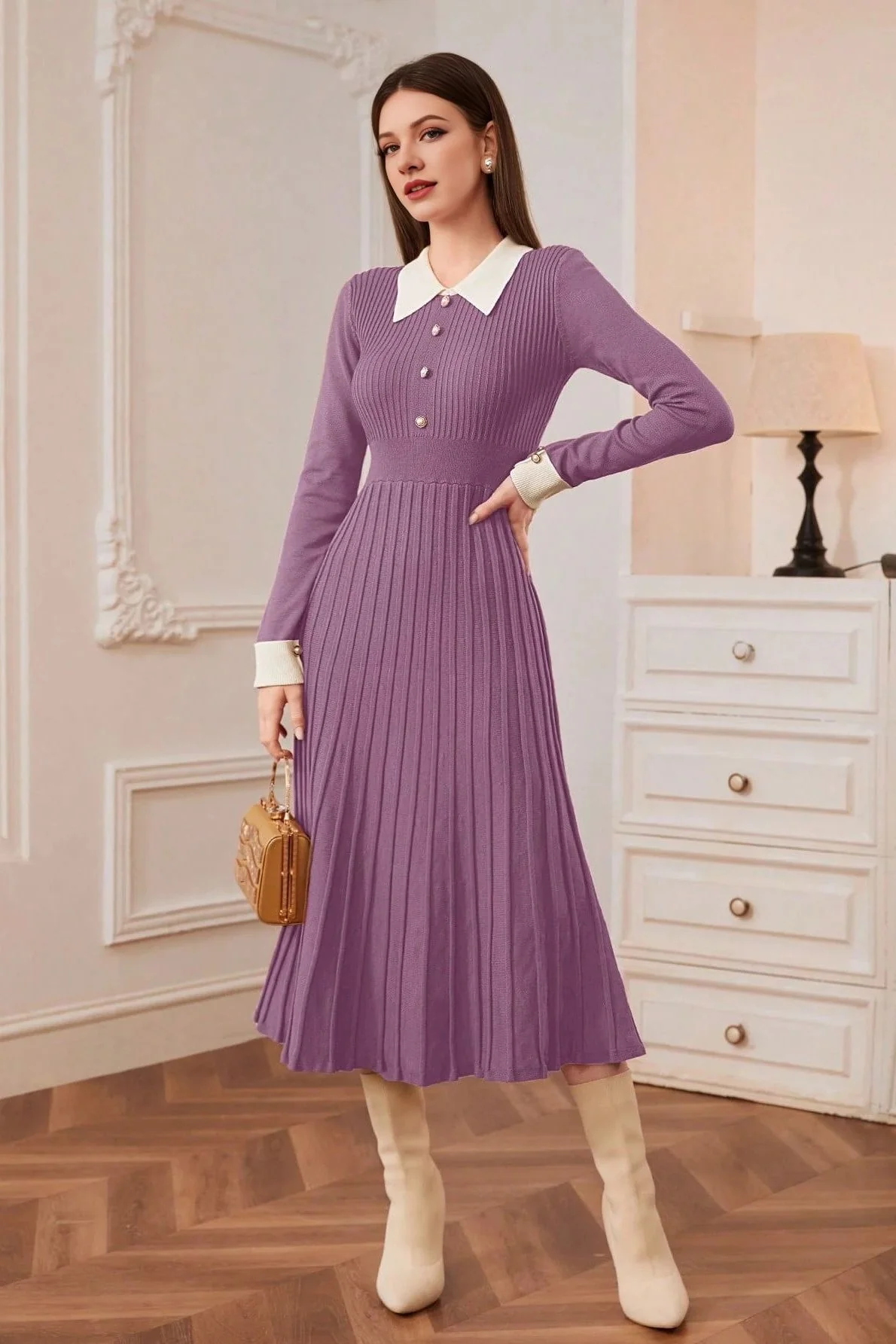 Vintage Knit A-Line Sweater Dress - Image 5