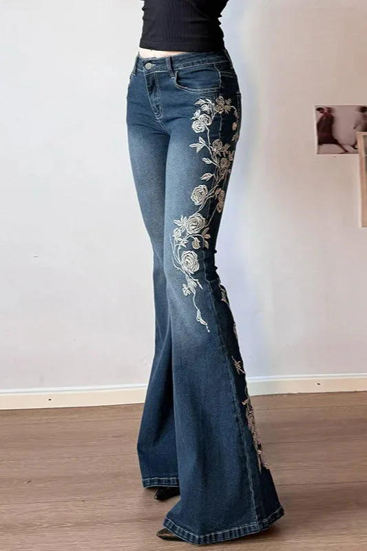 Vintage Plant Embroidered Bootcut Jeans - Image 13