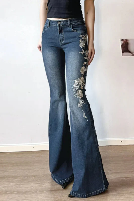 Vintage Plant Embroidered Bootcut Jeans - Image 14