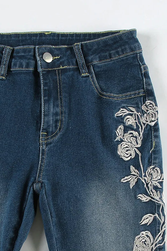 Vintage Plant Embroidered Bootcut Jeans - Image 18