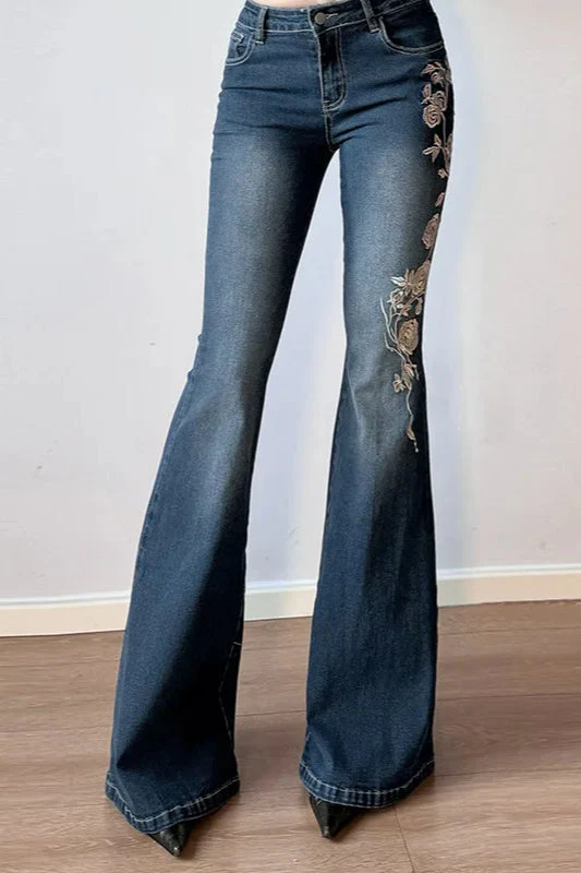 Vintage Plant Embroidered Bootcut Jeans - Image 3