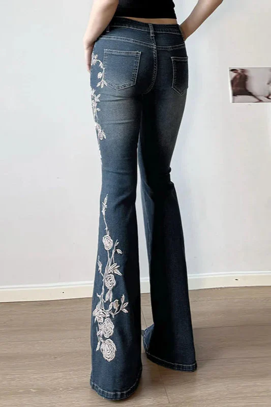 Vintage Plant Embroidered Bootcut Jeans - Image 4