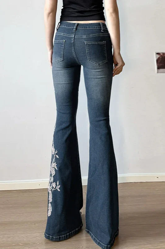 Vintage Plant Embroidered Bootcut Jeans - Image 5