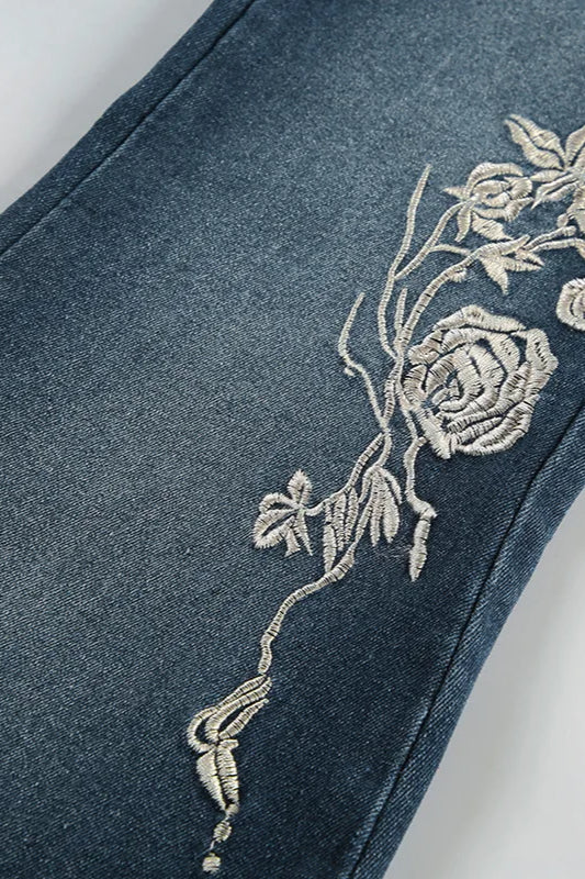 Vintage Plant Embroidered Bootcut Jeans - Image 7