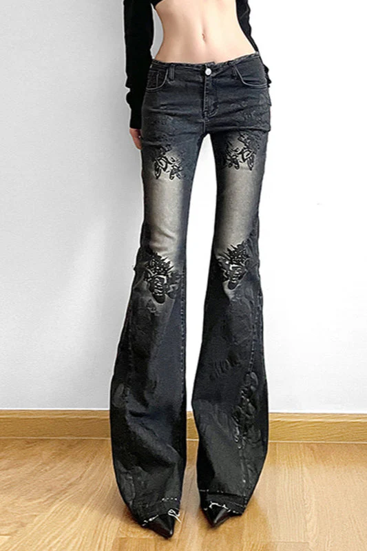 Vintage Plant Print Flared Jeans - Image 10