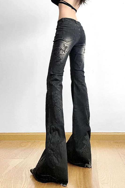 Vintage Plant Print Flared Jeans - Image 13