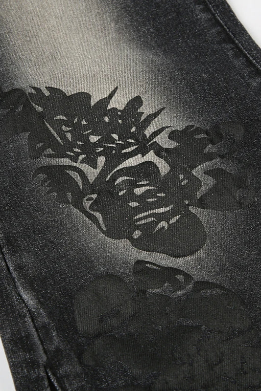 Vintage Plant Print Flared Jeans - Image 6