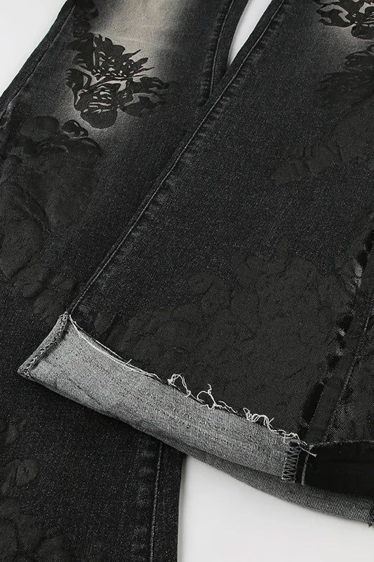 Vintage Plant Print Flared Jeans - Image 8
