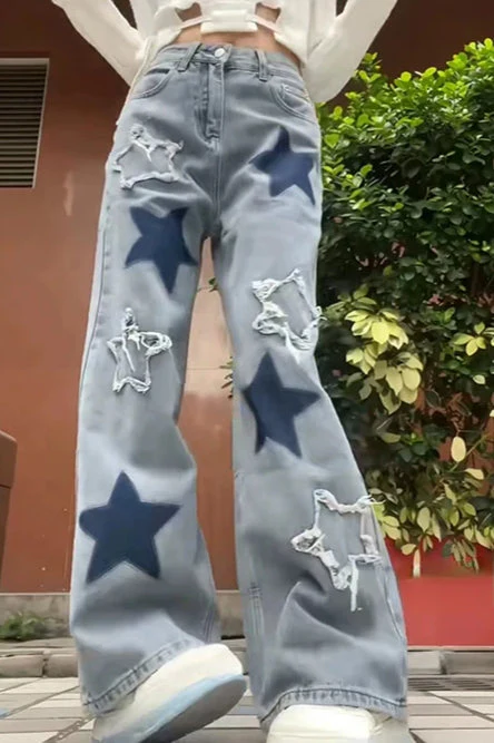 Vintage Star Print Wide Leg Jeans - Image 11