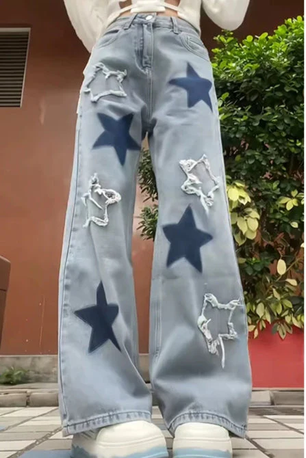 Vintage Star Print Wide Leg Jeans - Image 12