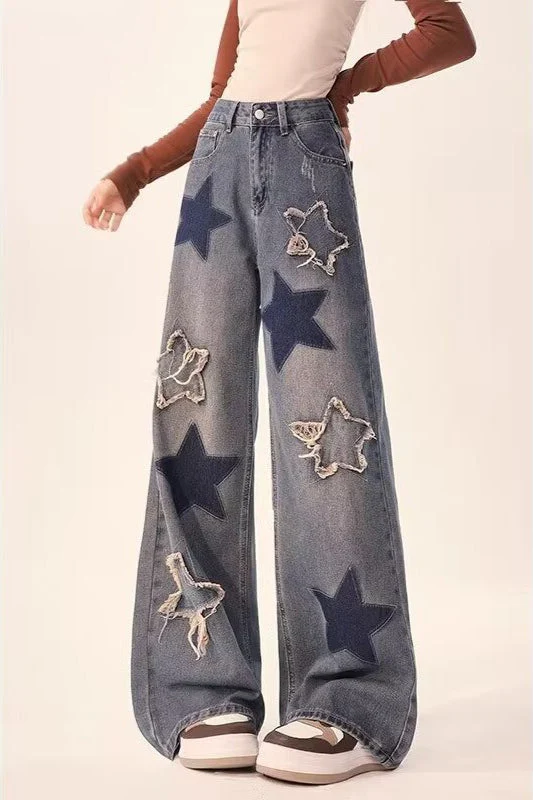 Vintage Star Print Wide Leg Jeans - Image 7
