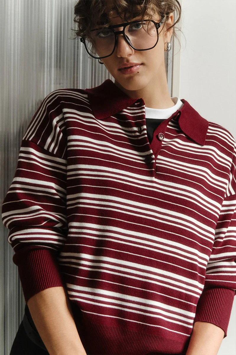 Vintage Striped Knit Polo Sweater - Image 15