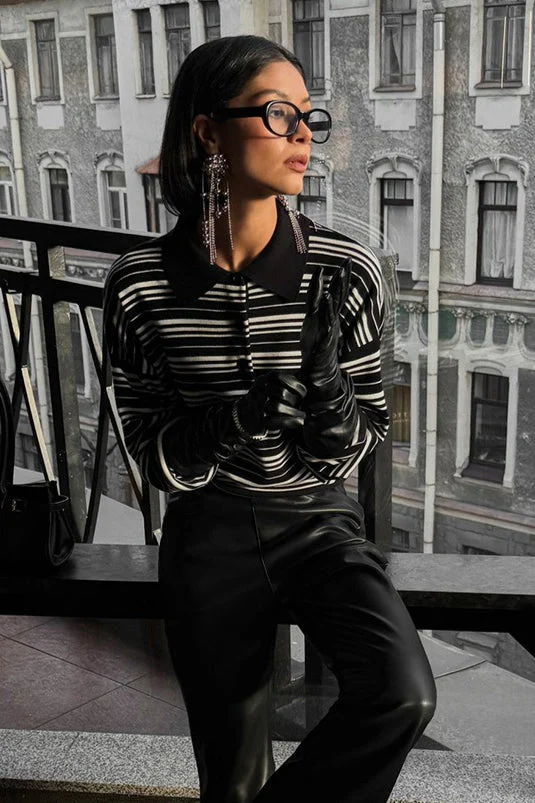 Vintage Striped Knit Polo Sweater - Image 21
