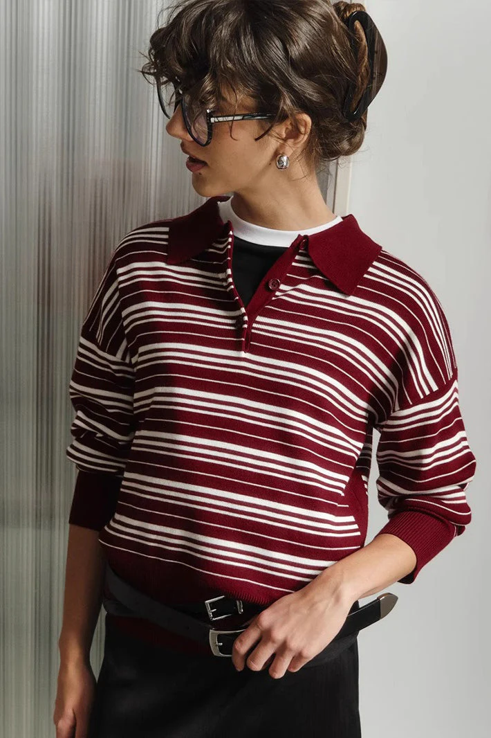 Vintage Striped Knit Polo Sweater - Image 28