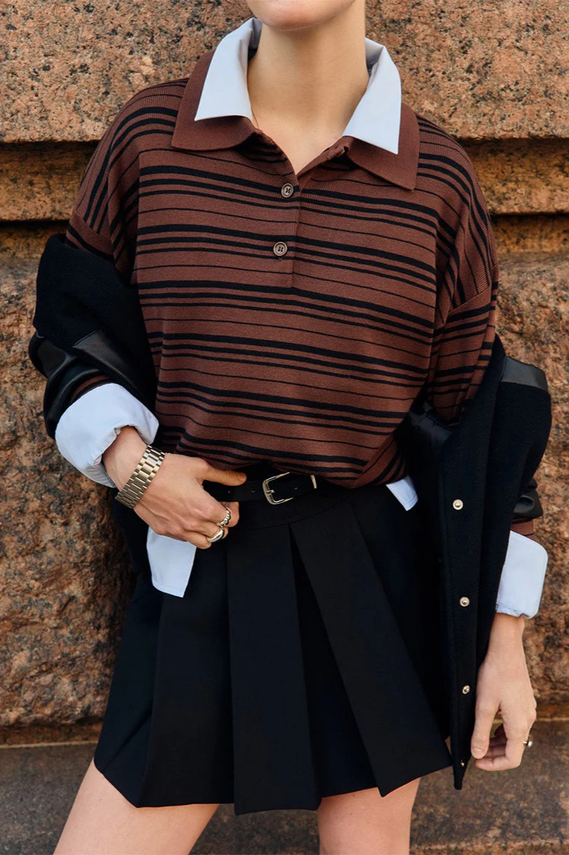 Vintage Striped Knit Polo Sweater - Image 33
