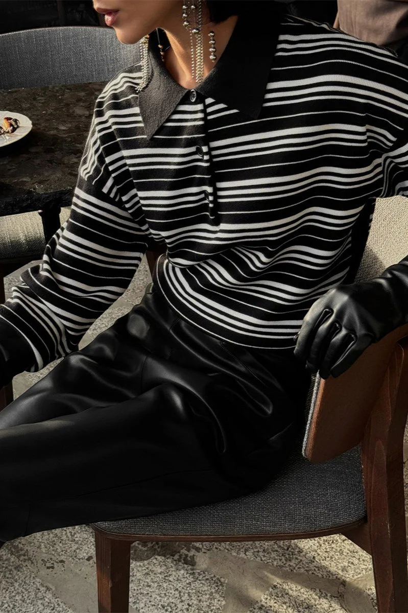 Vintage Striped Knit Polo Sweater - Image 35
