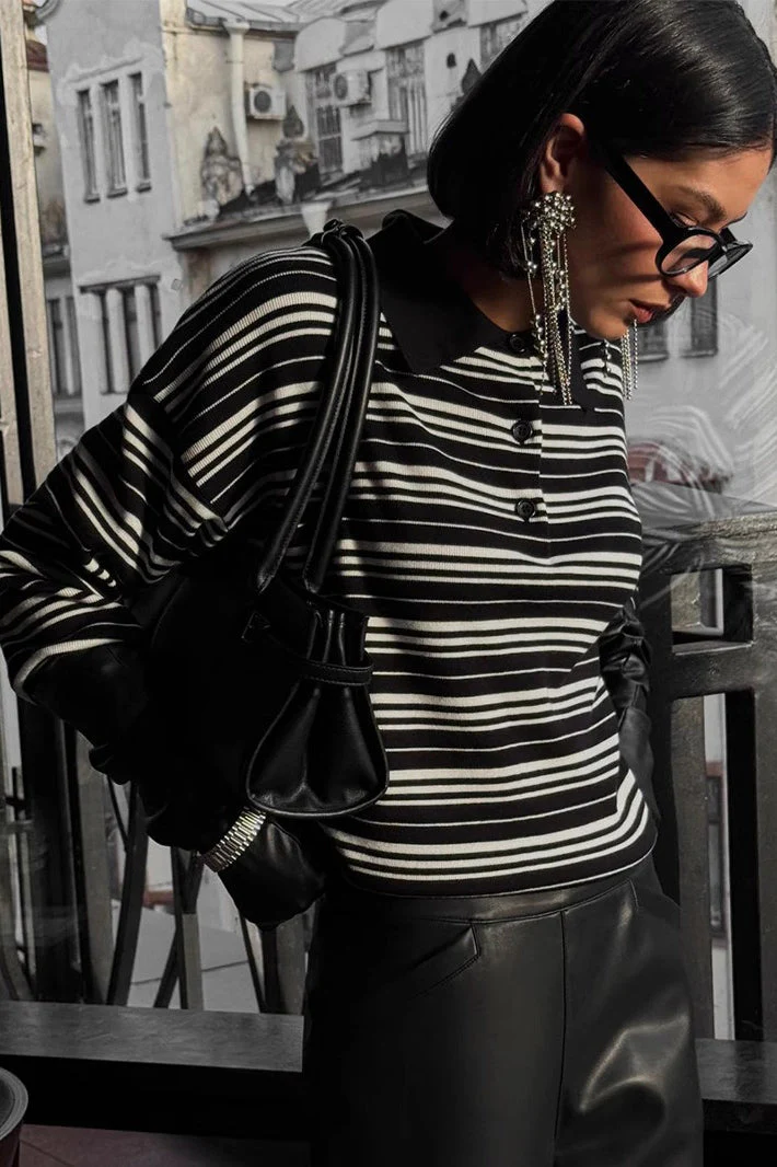 Vintage Striped Knit Polo Sweater - Image 36
