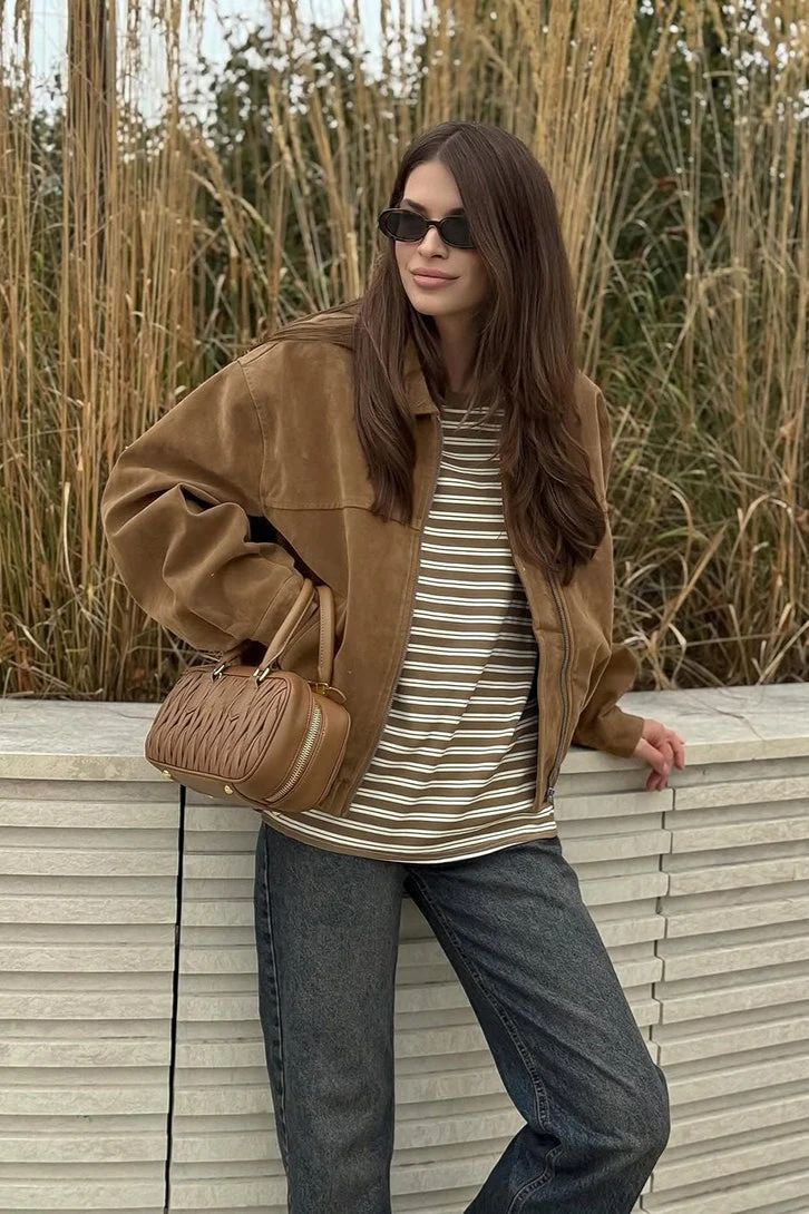 Vintage Suede Zip Front Relaxed Jacket - Image 2