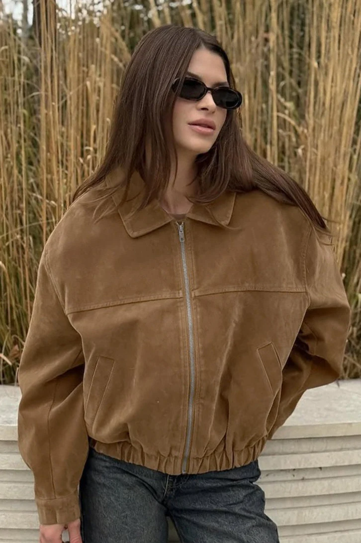 Vintage Suede Zip Front Relaxed Jacket - Image 5