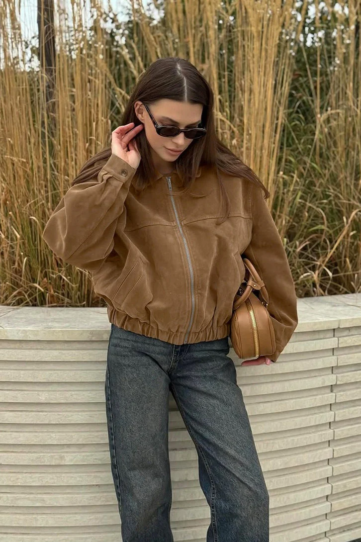 Vintage Suede Zip Front Relaxed Jacket - Image 6
