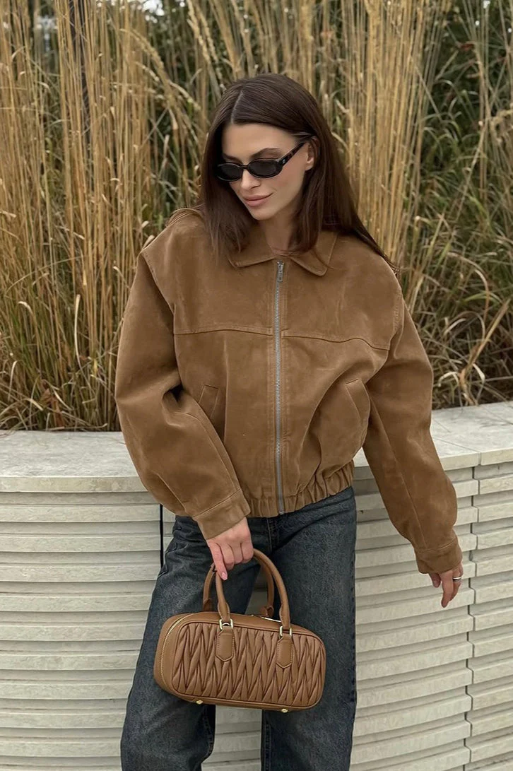 Vintage Suede Zip Front Relaxed Jacket - Image 8