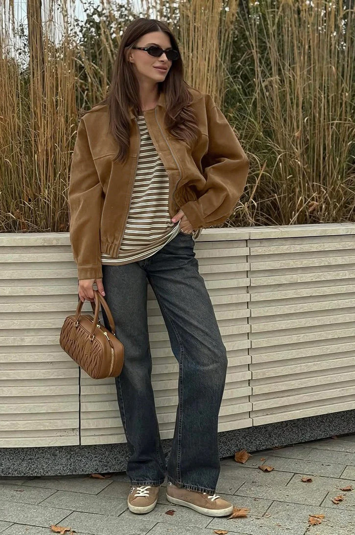 Vintage Suede Zip Front Relaxed Jacket - Image 3