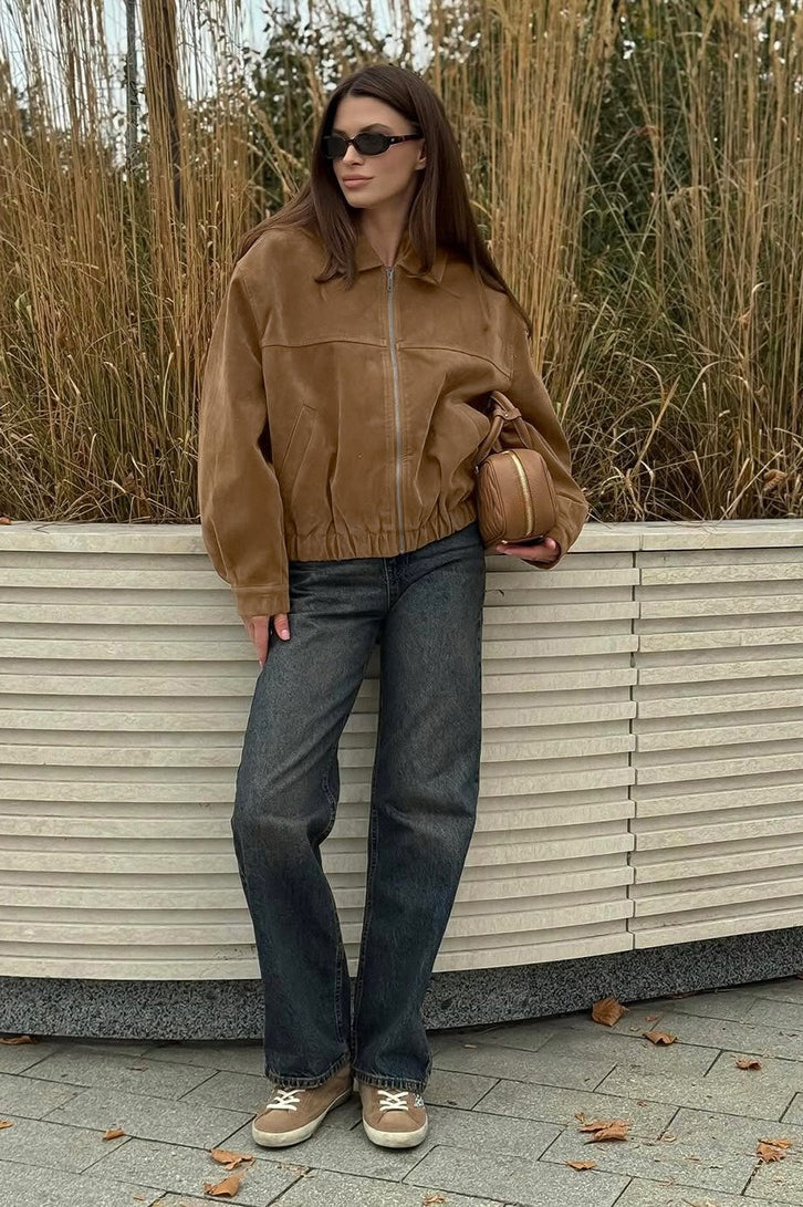 Vintage Suede Zip Front Relaxed Jacket - Image 4