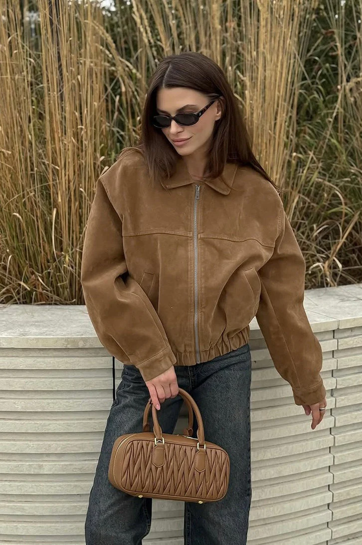 Vintage Suede Zip Front Relaxed Jacket - Image 5