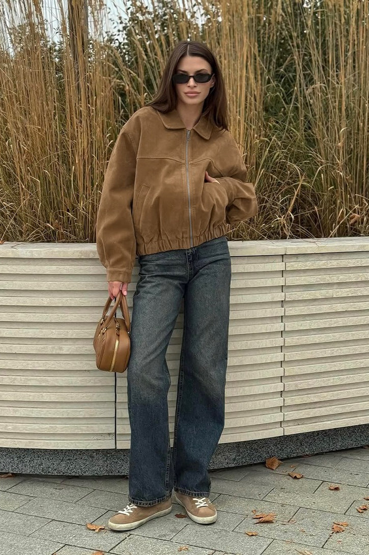 Vintage Suede Zip Front Relaxed Jacket - Image 8