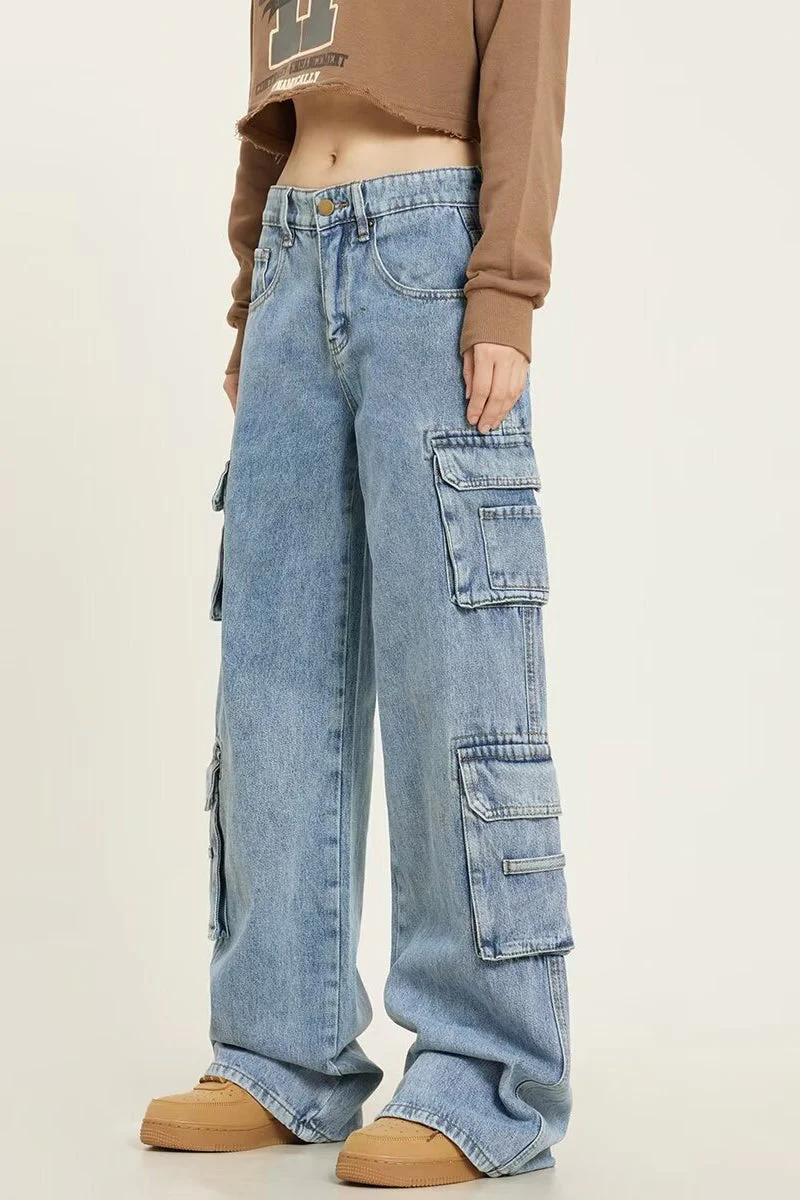 Vintage Washed Wide Leg Cargo Jeans - Image 4