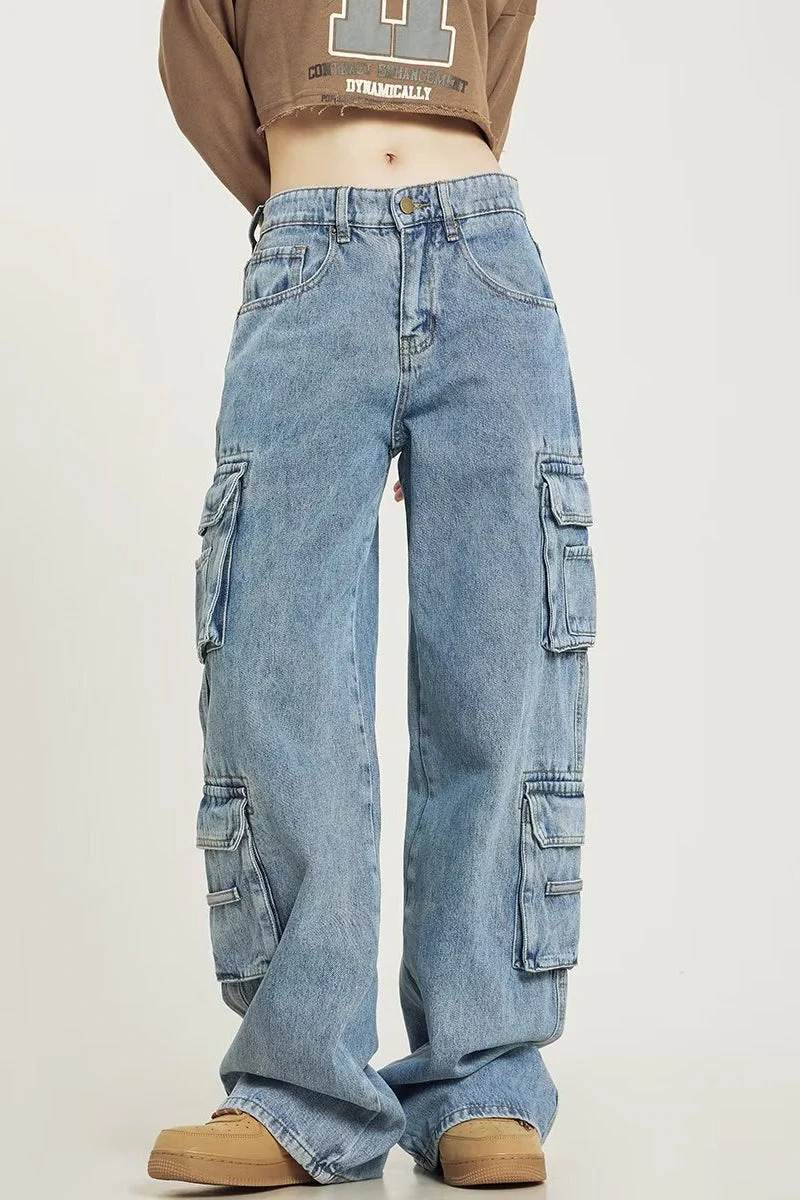 Vintage Washed Wide Leg Cargo Jeans - Image 5