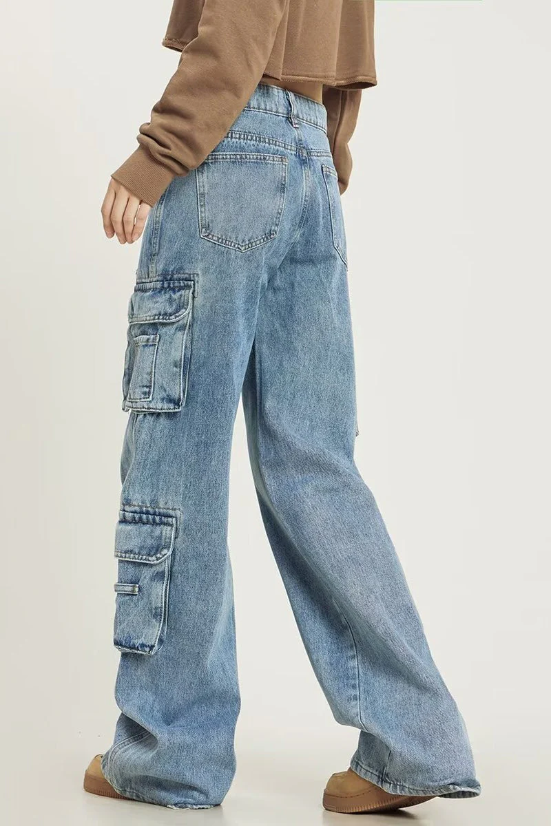 Vintage Washed Wide Leg Cargo Jeans - Image 7