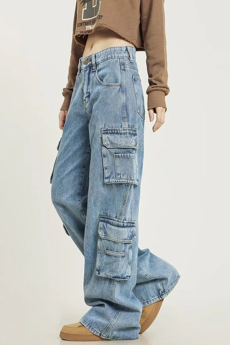 Vintage Washed Wide Leg Cargo Jeans - Image 8