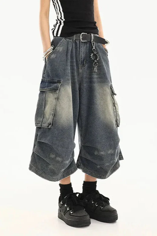 Vintage Washed Workwear Cropped Jeans - Image 10