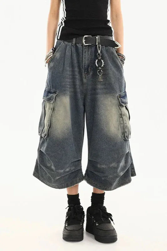 Vintage Washed Workwear Cropped Jeans - Image 2