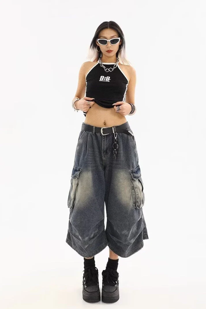Vintage Washed Workwear Cropped Jeans - Image 5