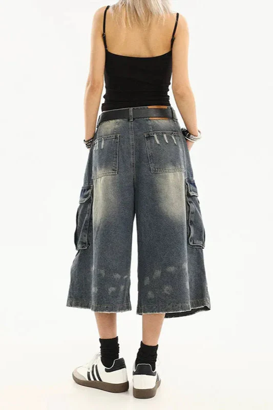Vintage Washed Workwear Cropped Jeans - Image 8
