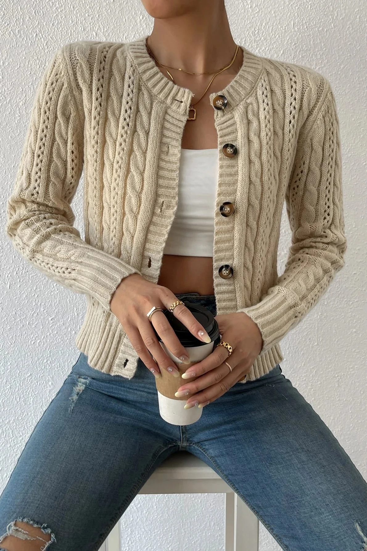 Warm Long Sleeve Knitted Cardigan - Image 5