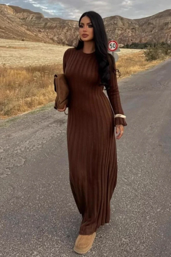 Warm Long Sleeve Sweater Dress - Image 3
