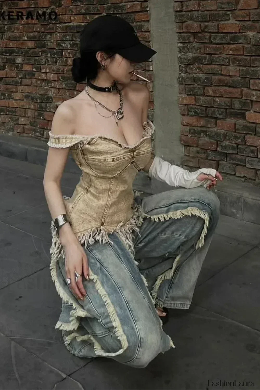 Washed Baggy Vintage Tassel Jeans - Image 12