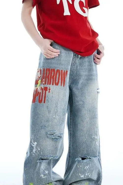 Washed Embroidered Loose Jeans - Image 5