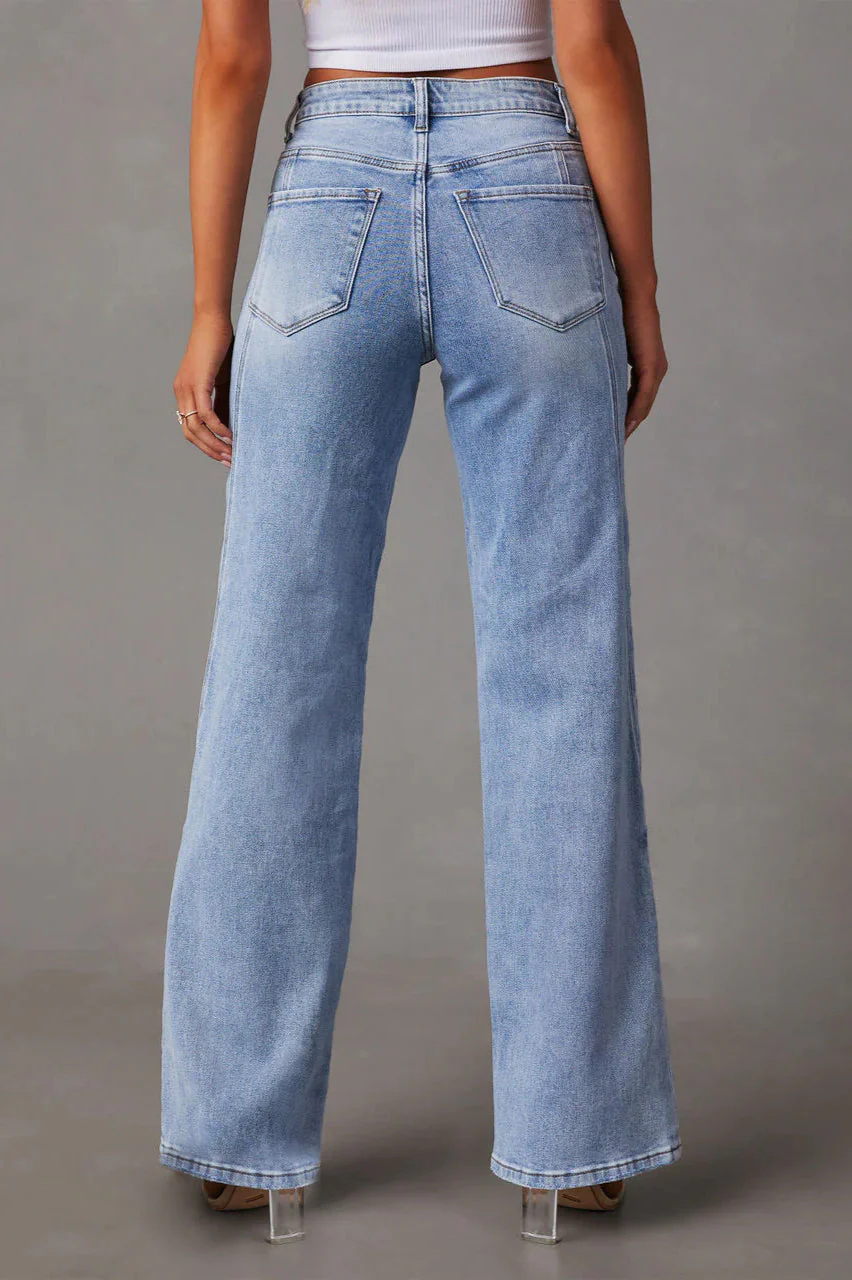 Washed Street Style Wide Leg Jeans - Image 5