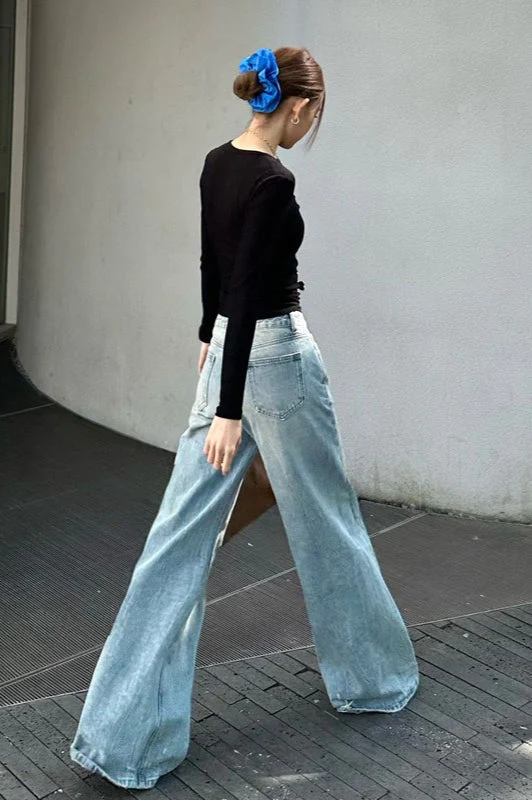 Washed Wide-Leg Distressed Jeans - Image 2
