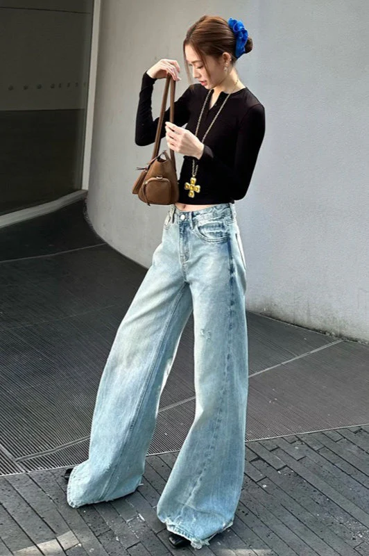 Washed Wide-Leg Distressed Jeans - Image 3