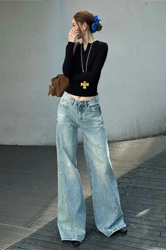 Washed Wide-Leg Distressed Jeans - Image 4