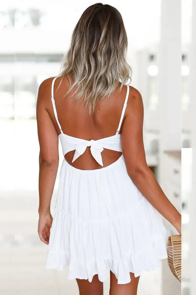 White Spaghetti Strap Mini Boho Dress - Image 3