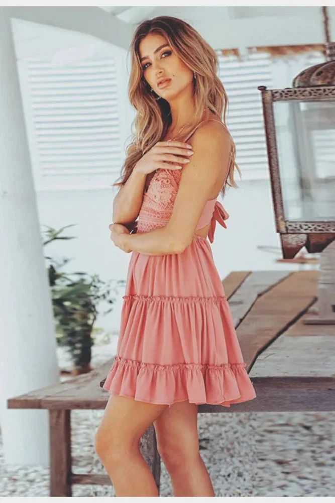 White Spaghetti Strap Mini Boho Dress - Image 4