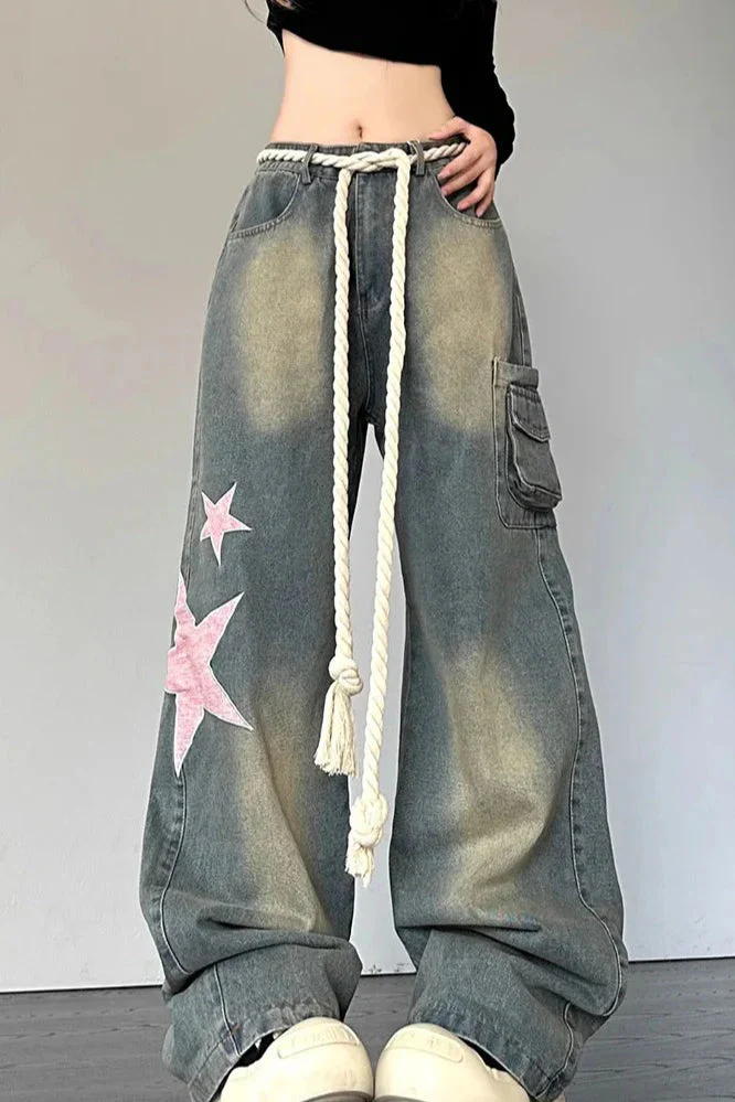 Wide Leg Patchwork Heart Jeans - Image 10